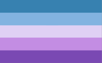 Lesbian anurtransyl - anurtransyl - 2018 Lesbian flag with 5 horizontal stripes: dark turquoise, light turquoise, pale purple, light purple, and purple.