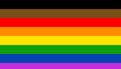 Philly - Terney - 2017 Philadelphia City Hall flag with 8 horizontal stripes: black, brown, red, organge, yellow, green, blue, and purple.