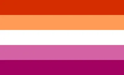 Lesbian taqwomen -taqwomen - 2018 Lesbian flag with 5 even horizontal stripes: dark orange, light orange, white, pink, and dark rose.